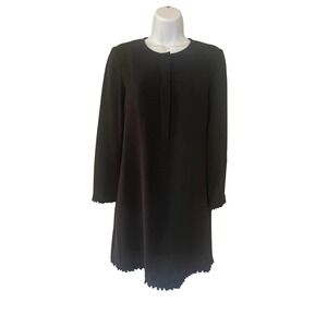 Theory Joliene Black Admiral Crepe Light Dress Ruffle Hem Long Sleeve Size 4 NWT